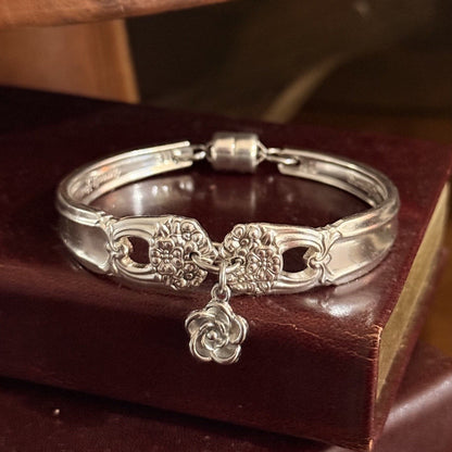 1947 Rogers Bros Eternally Yours Silverware Bracelet with Rose Charm