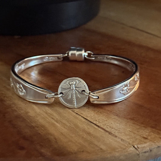Vintage Cake Fork Bracelet with Dragonfly