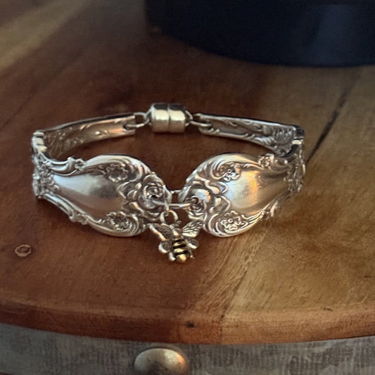 1903 Wallace Grapefruit Silverware Bracelet with Bee Charm