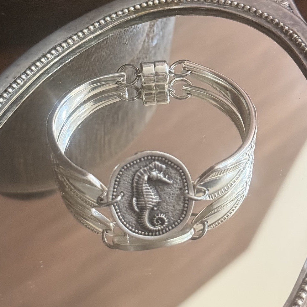 Vintage Anniversary Plate Silverware Seahorse Bracelet