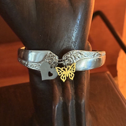 Vintage Rosita Cake Fork Bracelet with Heart & Butterfly