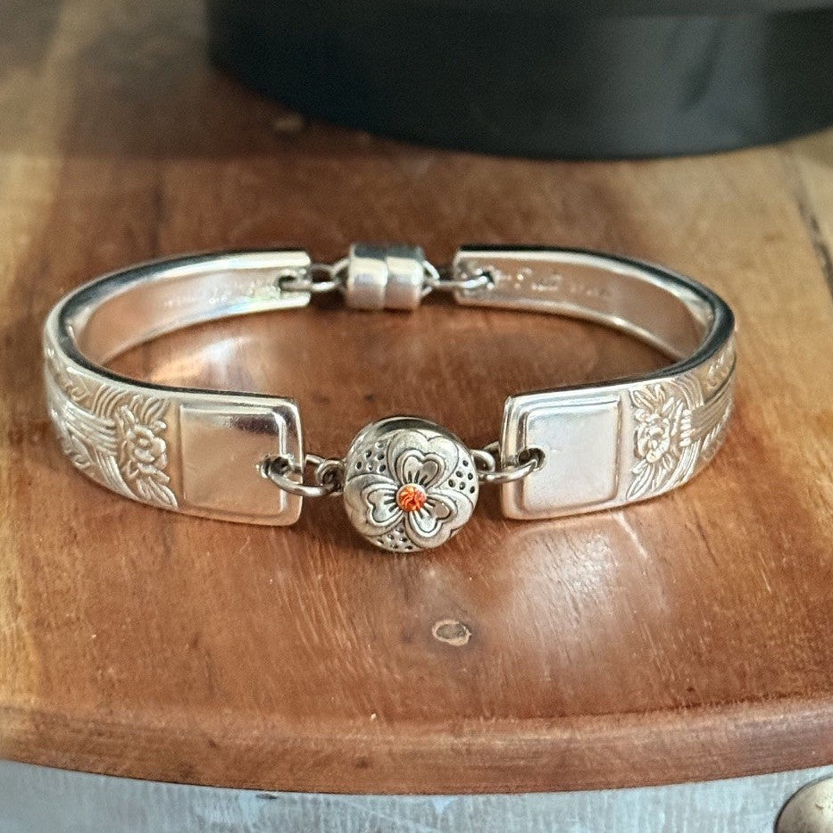 Vintage Fork Handle Bracelet with Interchangeable Floral Snap