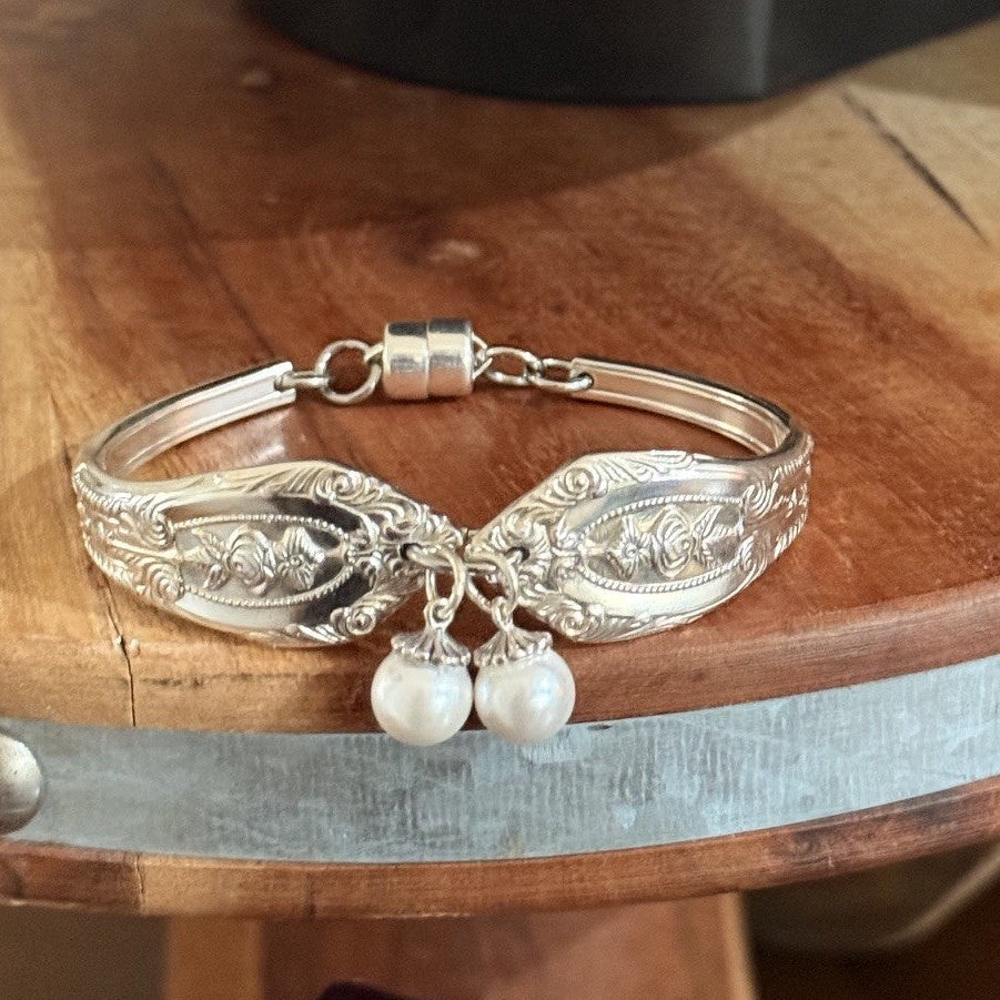 1950s Rodd Royal Rose Cake Fork Bracelet with Pearl Charms