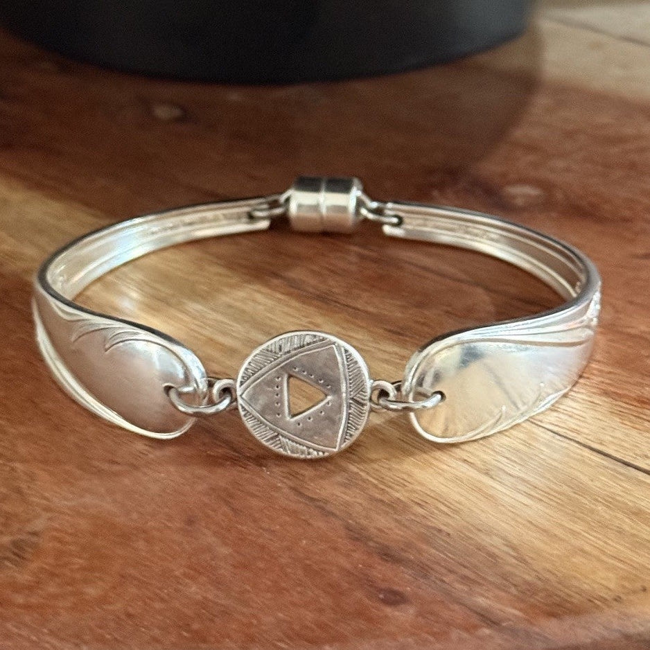 Vintage Edinburgh Sheffield Fruit Spoon Bracelet with Ethnic Disc