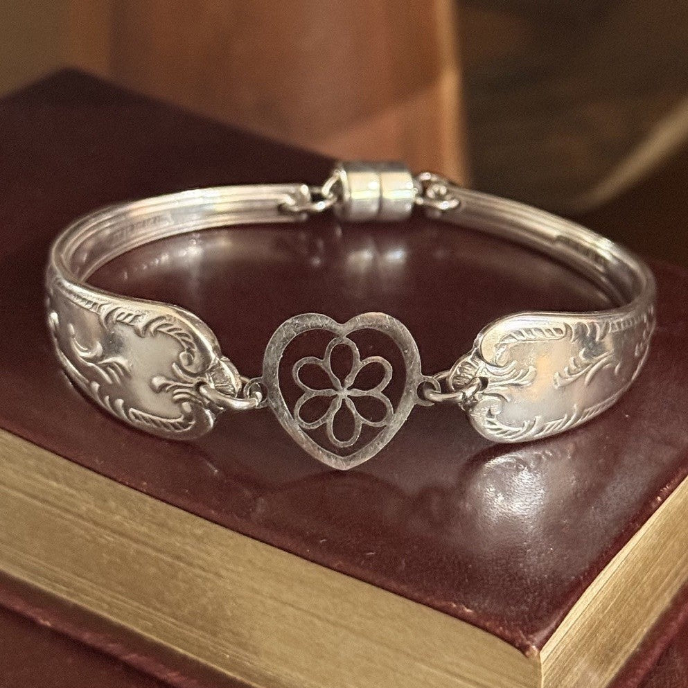 Vintage Grosvenor Diane Silverware Bracelet with Flower Heart