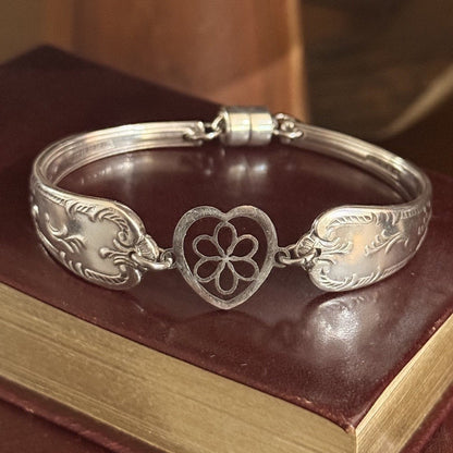Vintage Grosvenor Diane Silverware Bracelet with Flower Heart