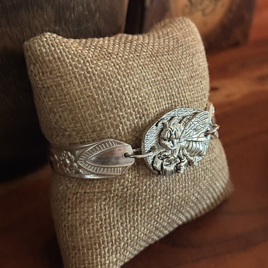 Vintage Anniversary Plate Silverware Bracelet with Bee | Wearable History