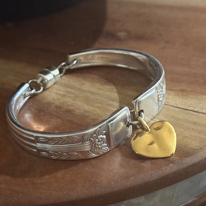 Art Deco Arlington Silverware Bracelet | Gold Heart Charm