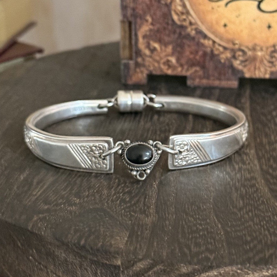 1949 Margaret Rose Silverware &amp; Onyx Bracelet