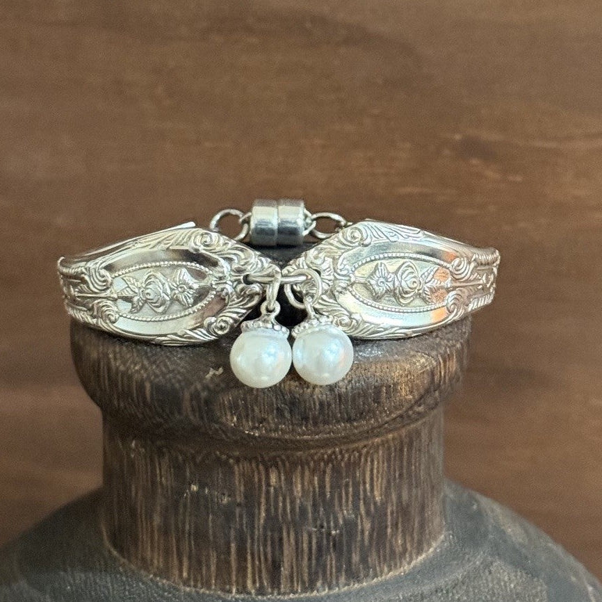 1950s Rodd Royal Rose Cake Fork Bracelet with Pearl Charms