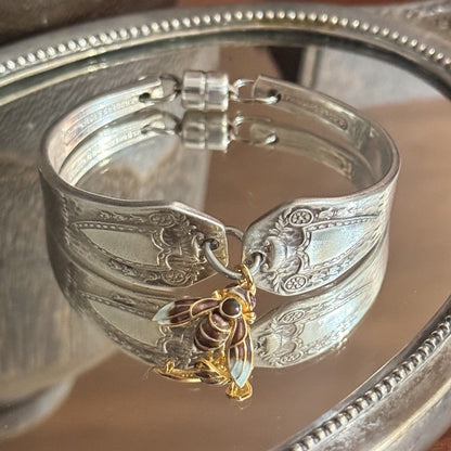 Antique 1916 Rogers & Son Heraldic Bracelet with Sterling Silver Cloisonné Bee