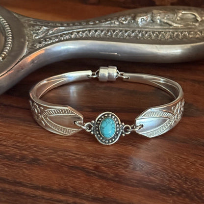 Vintage Anniversary Plate Cake Fork Bracelet with Turquoise