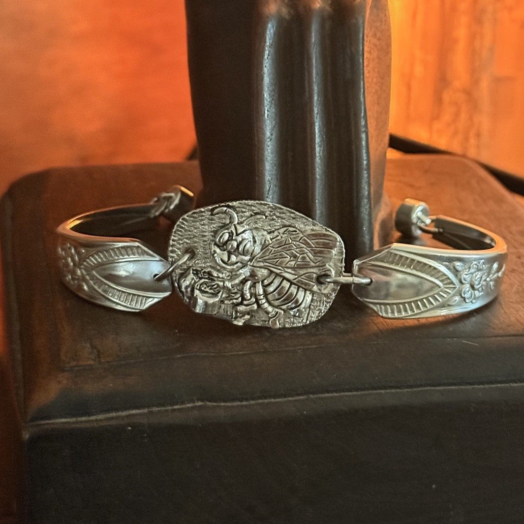 Vintage Anniversary Plate Silverware Bracelet with Bee | Wearable History