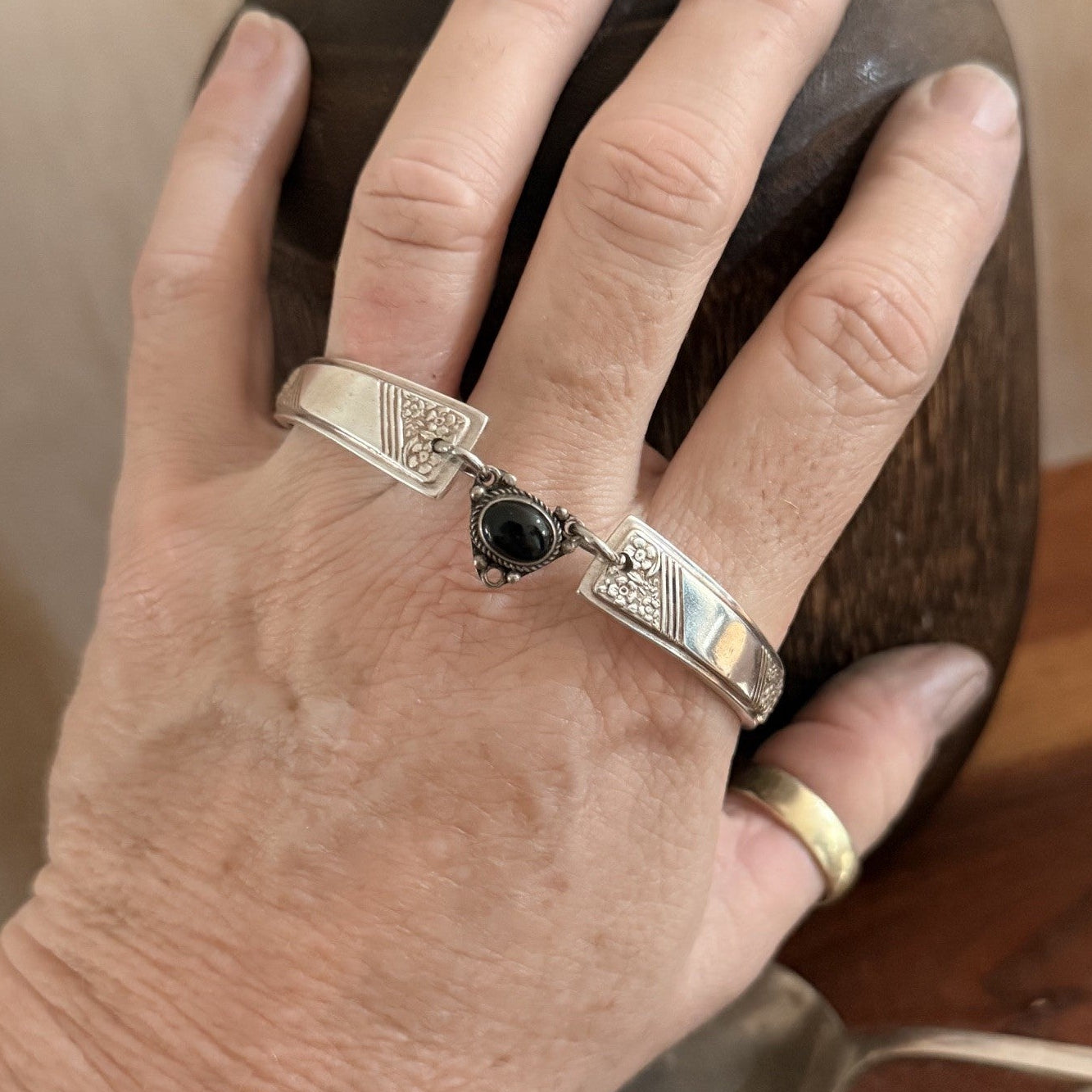 1949 Margaret Rose Silverware &amp; Onyx Bracelet