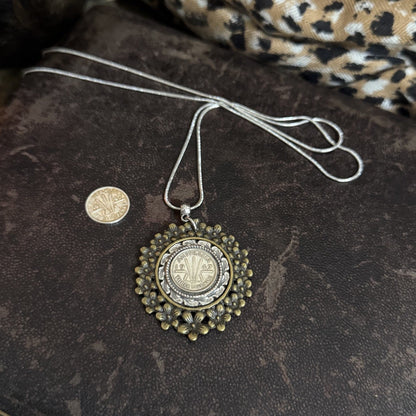 1947 Floral Framed Threepence Necklace
