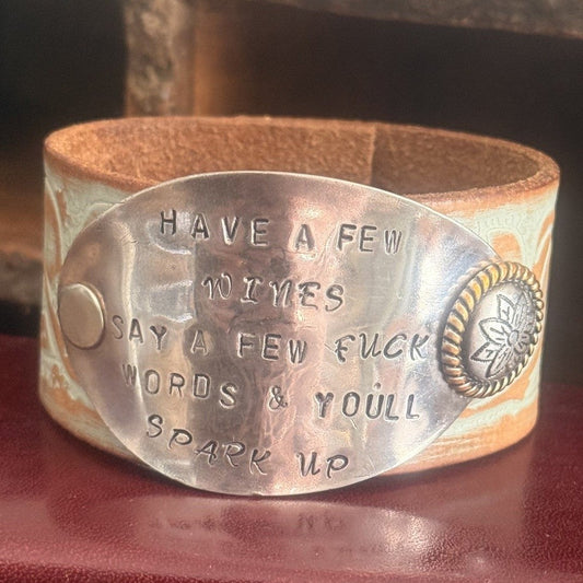 Bold Handstamped Leather Cuff