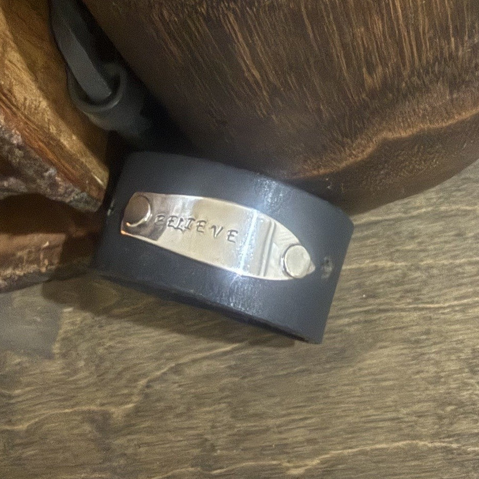 Believe Handstamped Leather Cuff