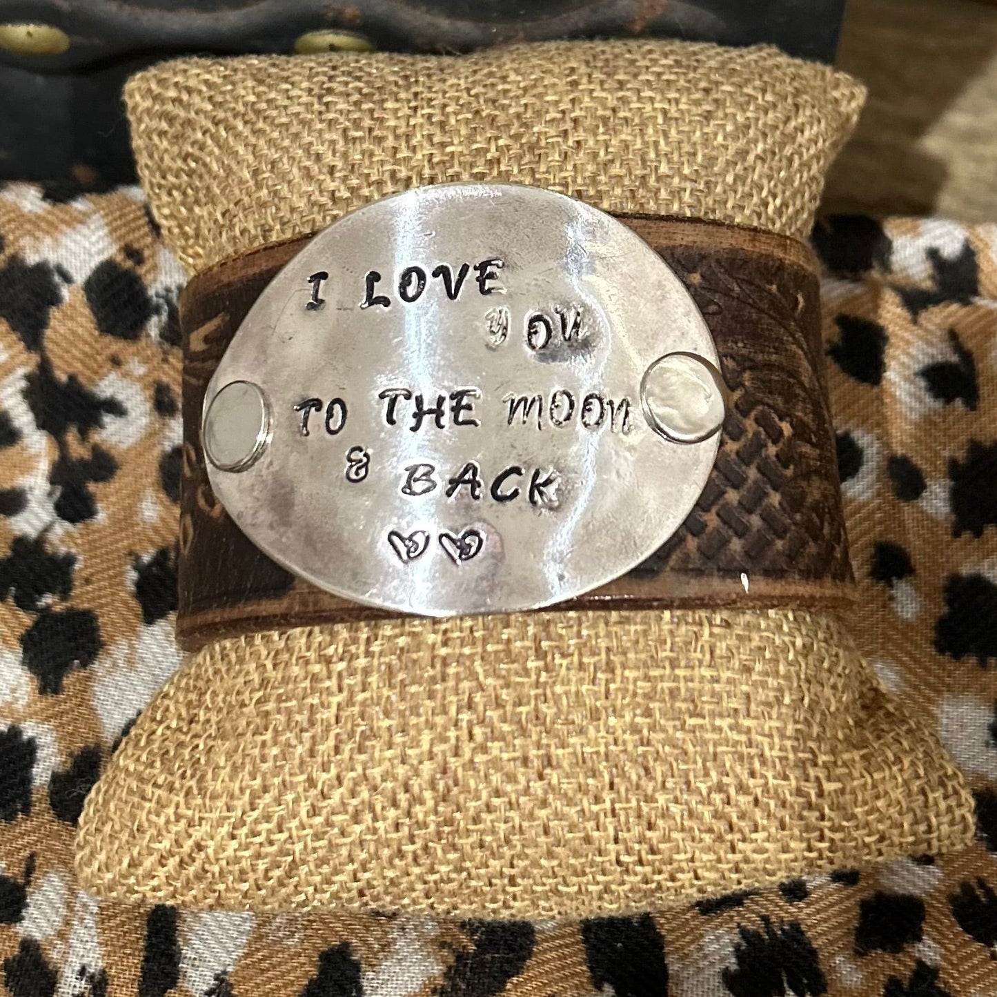 Brown Leather “Moon & Back” Spoon Bowl Cuff