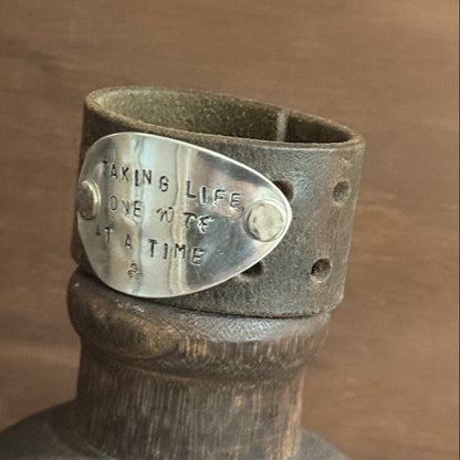 Taking Life One WTF at a Time Repurposed Leather Cuff