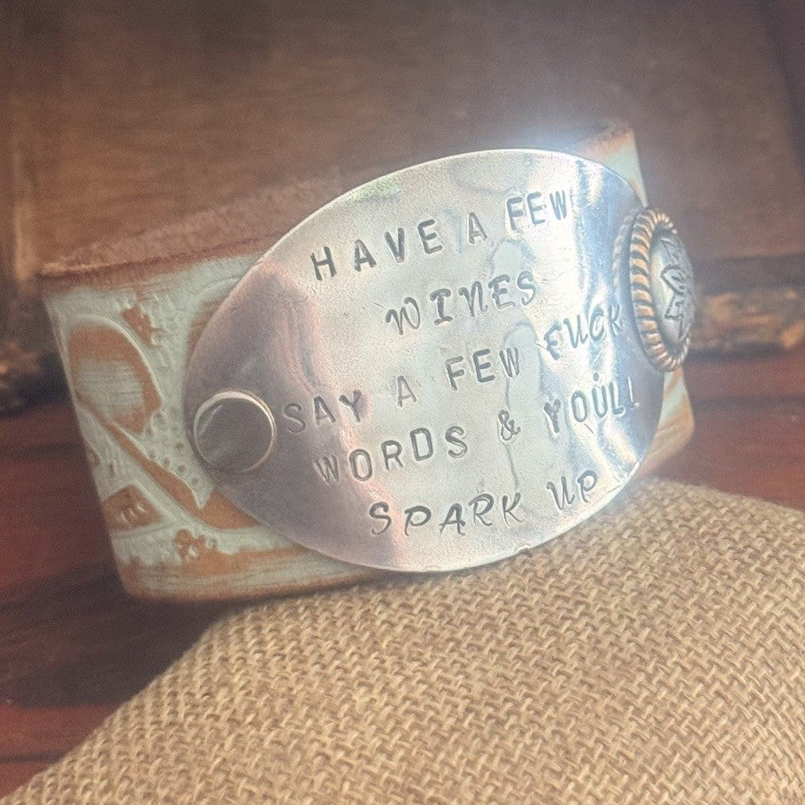 Bold Handstamped Leather Cuff