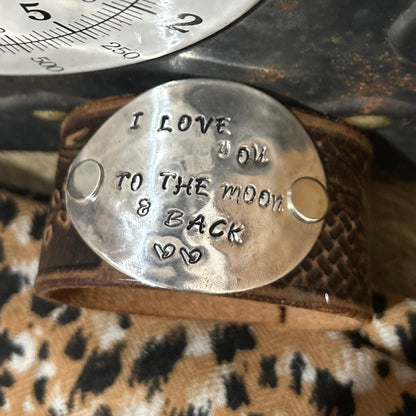 Brown Leather “Moon & Back” Spoon Bowl Cuff