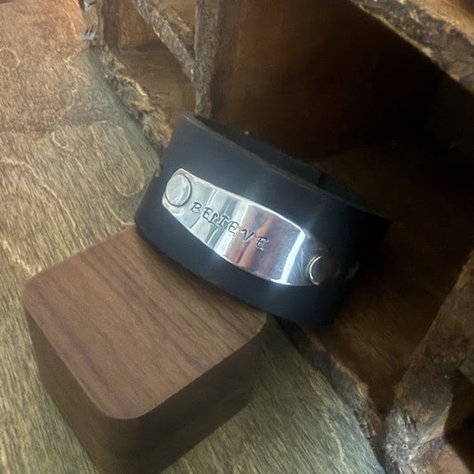 Believe Handstamped Leather Cuff