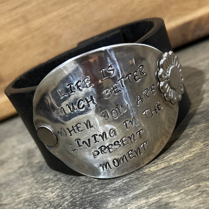 Black Leather “Present Moment” Spoon Bowl Cuff