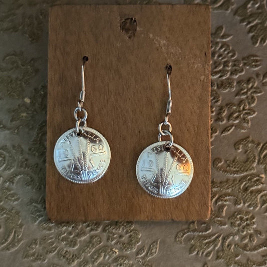 1960 Australian Threepence Coin Earrings