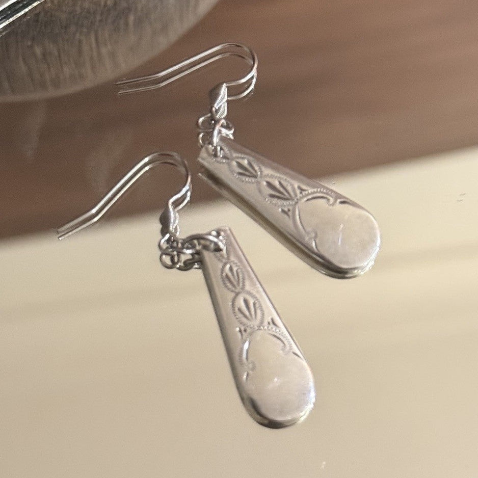 Vintage Etched Cake Fork Handle Earrings