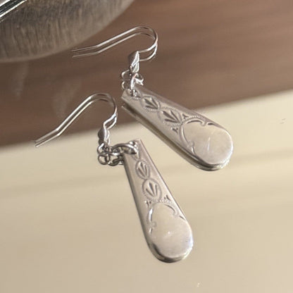 Vintage Etched Cake Fork Handle Earrings