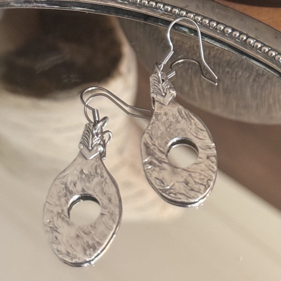 Hand Textured Demitasse Spoon Bowl Earrings