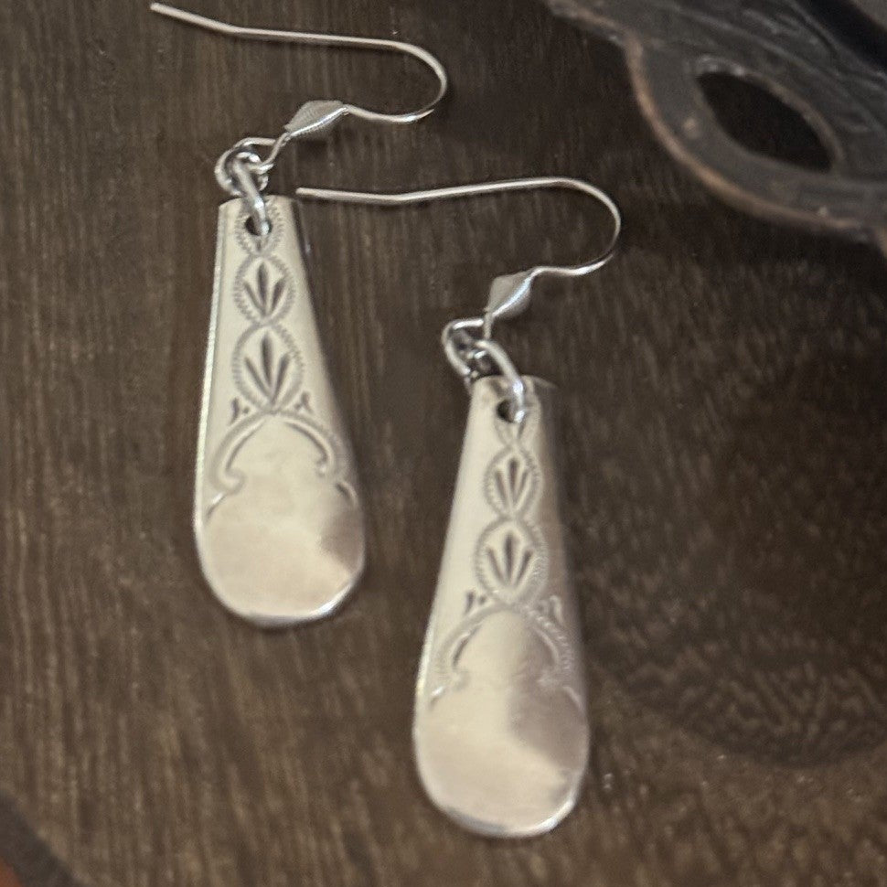 Vintage Etched Cake Fork Handle Earrings