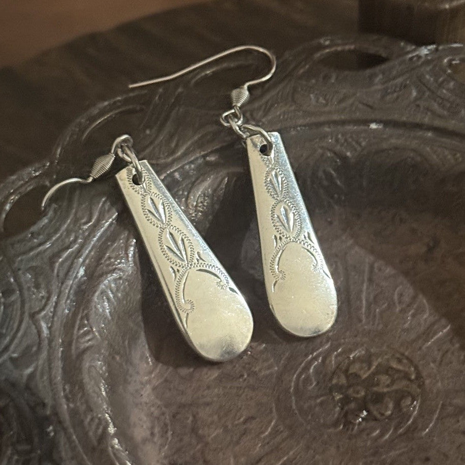 Vintage Etched Cake Fork Handle Earrings