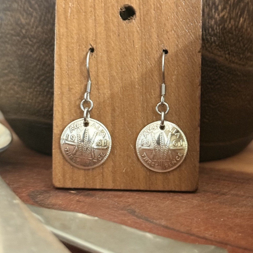 1961 Australian Threepence Coin Earrings