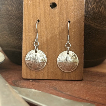 1961 Australian Threepence Coin Earrings
