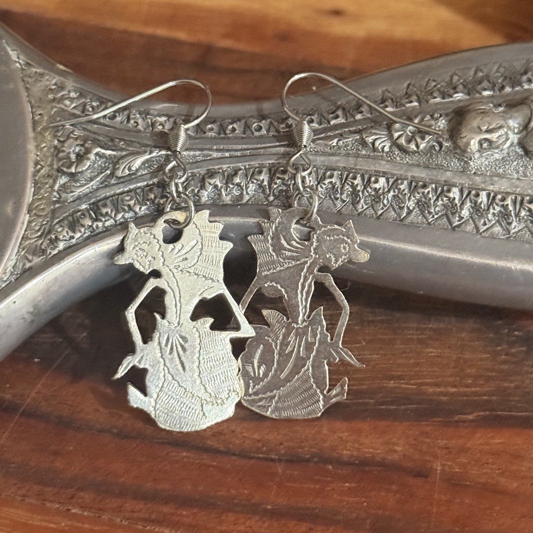Vintage Indonesian Yogya Wayang Spoon Handle Earrings