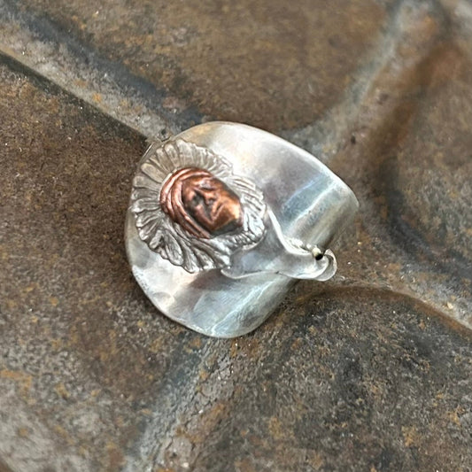 Sterling Silver Saddle Ring _ Gold Face