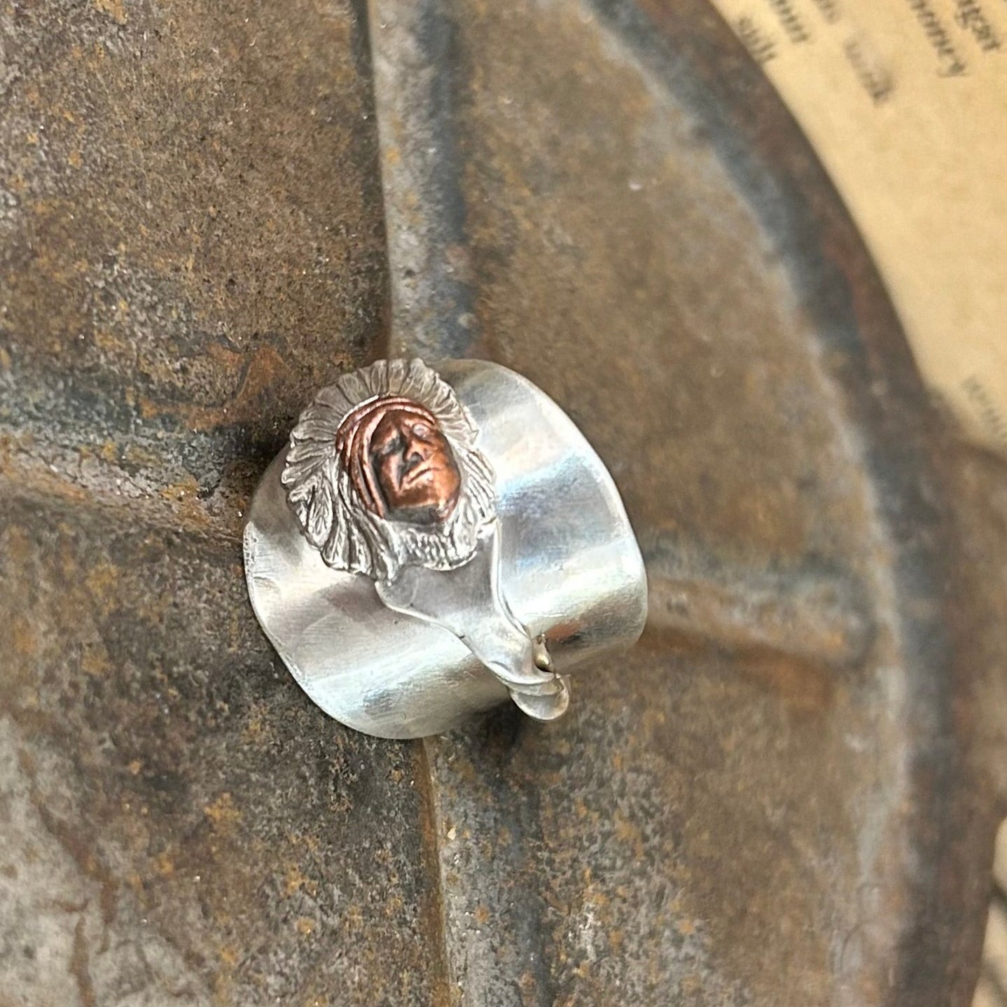Sterling Silver Saddle Ring _ Gold Face