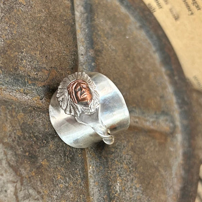Sterling Silver Saddle Ring _ Gold Face