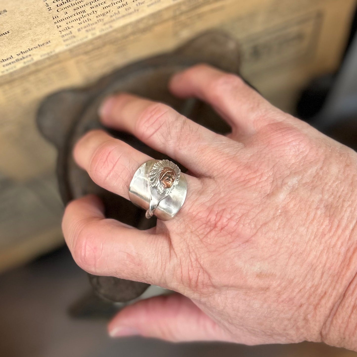 Sterling Silver Saddle Ring _ Gold Face