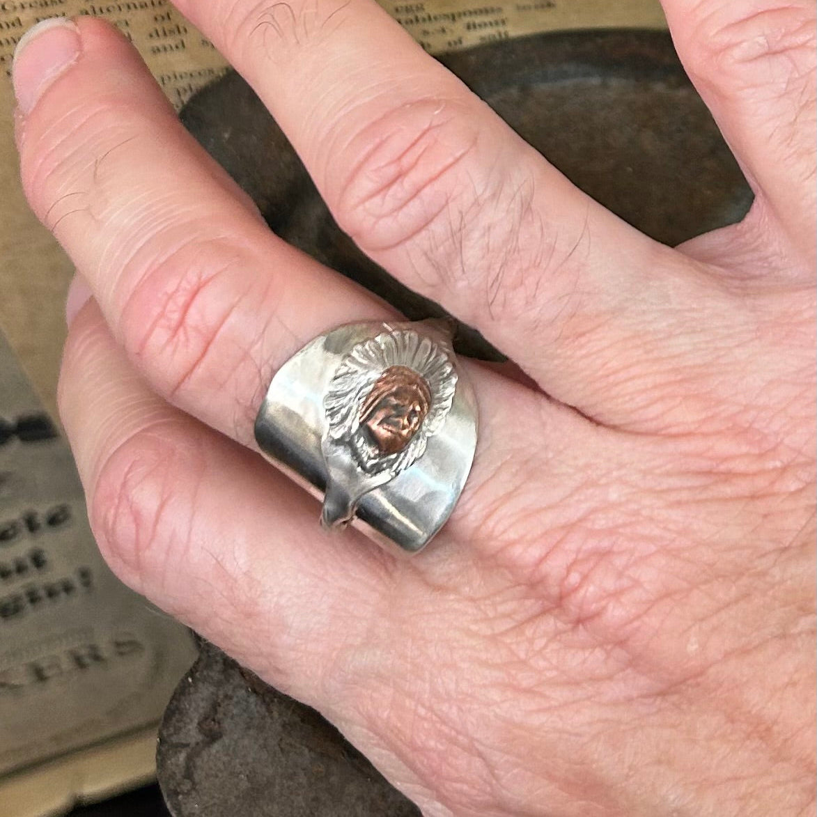 Sterling Silver Saddle Ring _ Gold Face