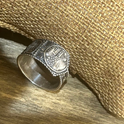 Sterling Silver Band Ring — Israeli Spoon Handle, Judaic Symbolism