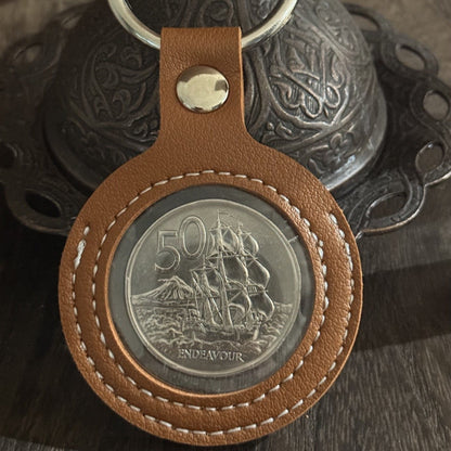 1967 New Zealand 50 Cent Coin Keyring