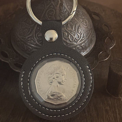 1977 Australian Silver Jubilee 50 Cent Coin Keyring | Vintage Coin