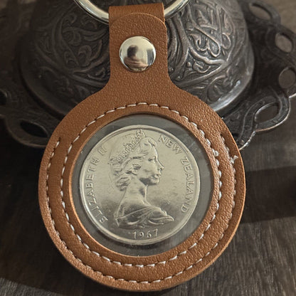 1967 New Zealand 50 Cent Coin Keyring