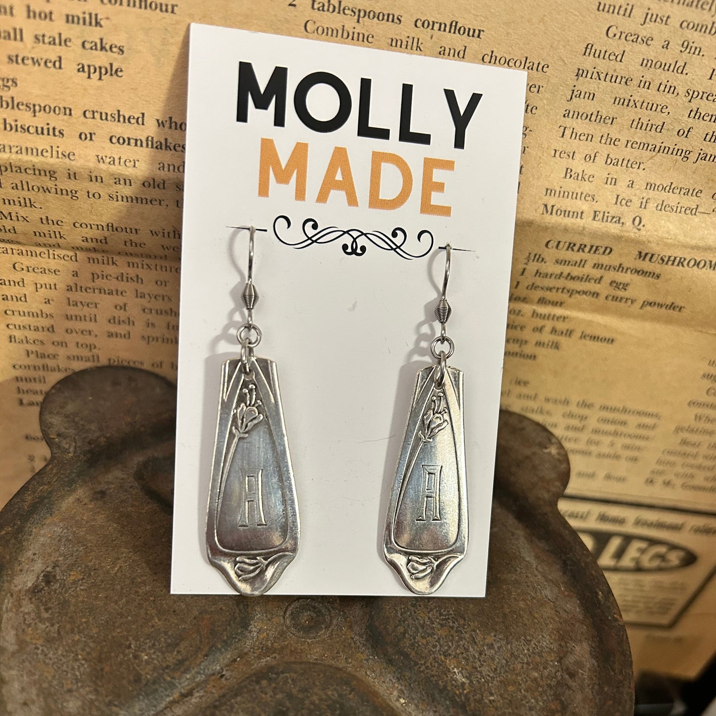 Silverware Earrings - Monogram A