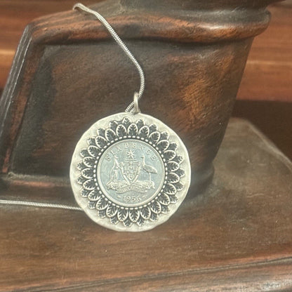 1956 Australian Sixpence Flower Coin Necklace