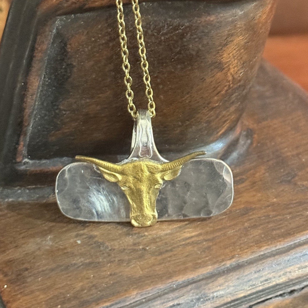 Vintage Child's Food Pusher Necklace with Gold NT Longhorn
