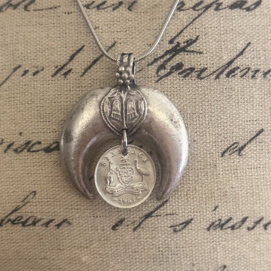 1963 Sixpence Crescent Necklace