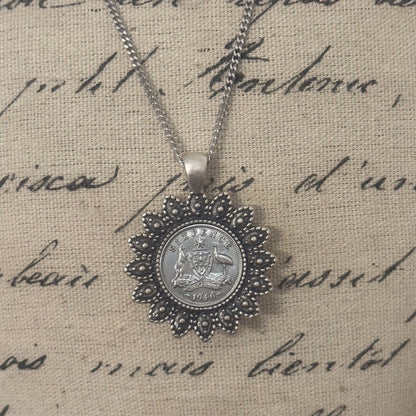 1946 Australian Sixpence Flower Coin Necklace